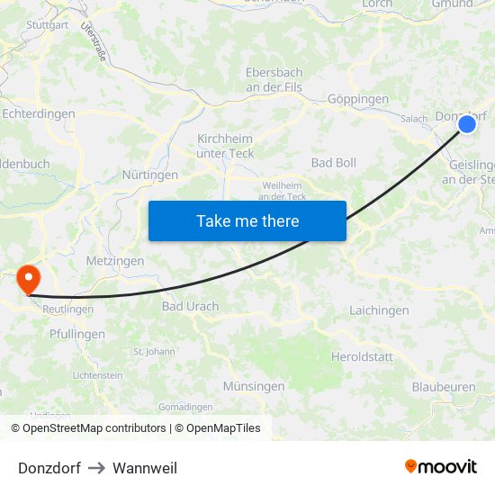 Donzdorf to Wannweil map