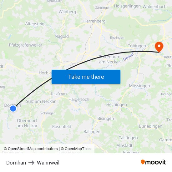 Dornhan to Wannweil map