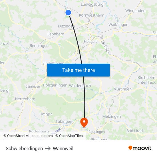 Schwieberdingen to Wannweil map