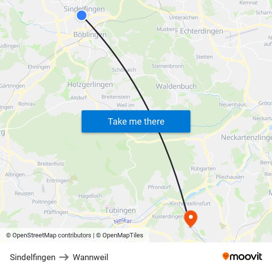 Sindelfingen to Wannweil map