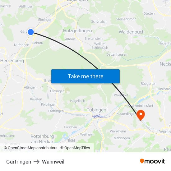 Gärtringen to Wannweil map