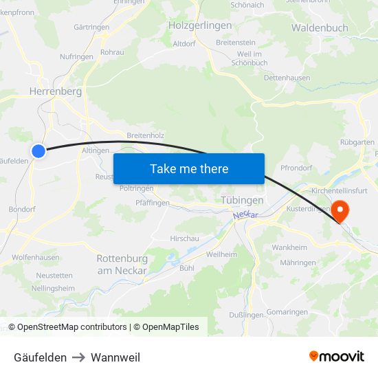 Gäufelden to Wannweil map