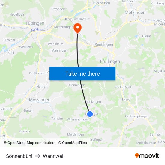 Sonnenbühl to Wannweil map