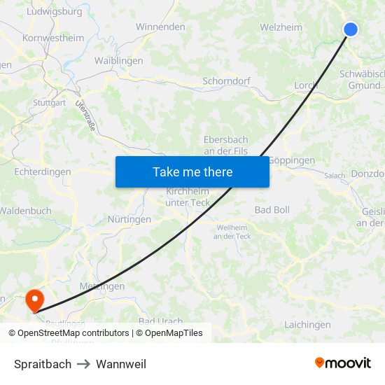 Spraitbach to Wannweil map