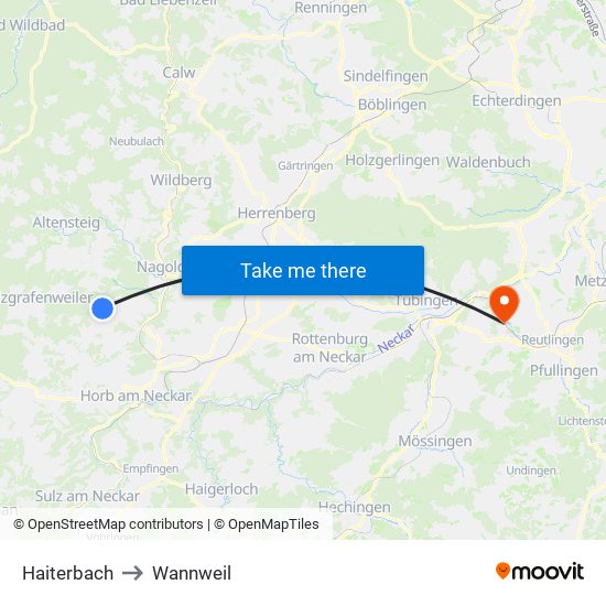 Haiterbach to Wannweil map