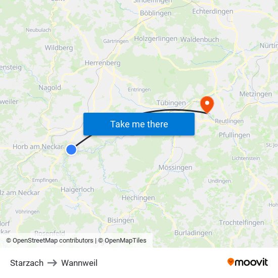 Starzach to Wannweil map