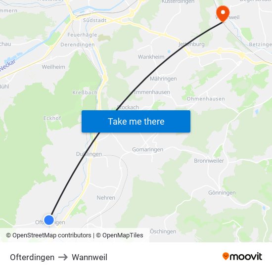 Ofterdingen to Wannweil map