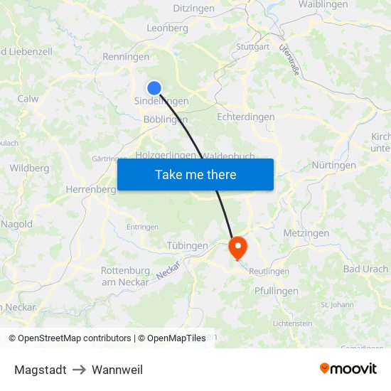 Magstadt to Wannweil map