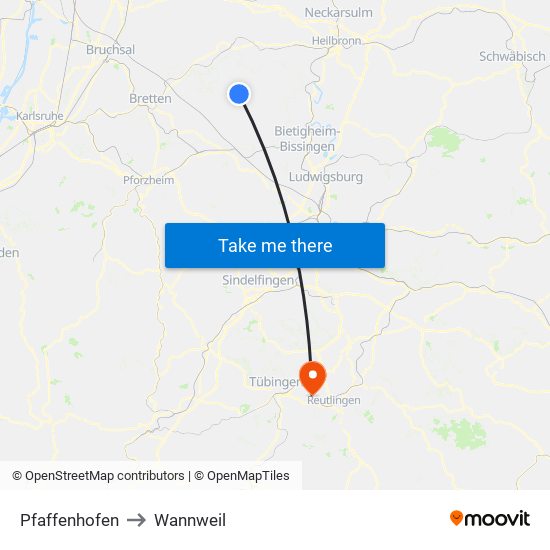 Pfaffenhofen to Wannweil map