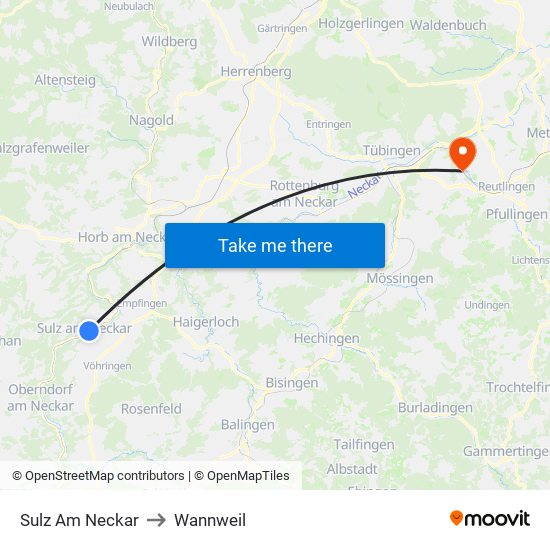 Sulz Am Neckar to Wannweil map