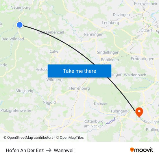 Höfen An Der Enz to Wannweil map