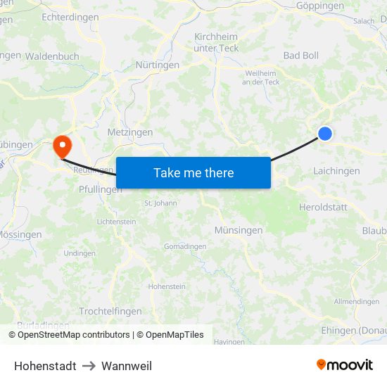 Hohenstadt to Wannweil map