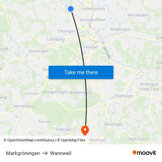 Markgröningen to Wannweil map