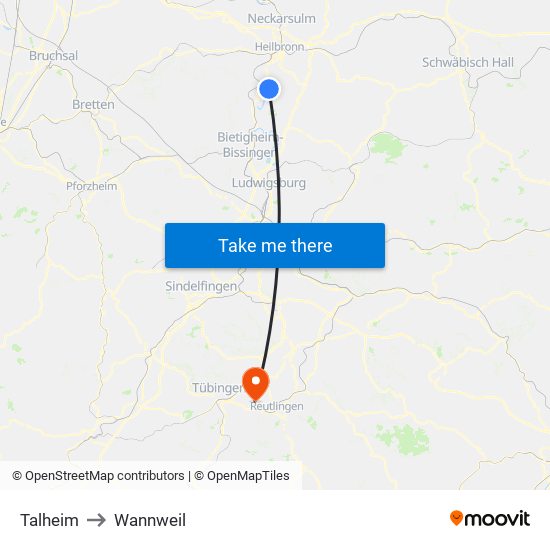 Talheim to Wannweil map