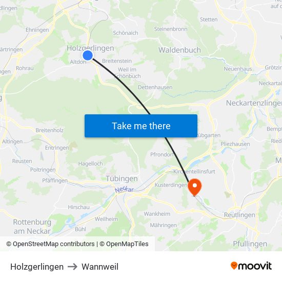 Holzgerlingen to Wannweil map