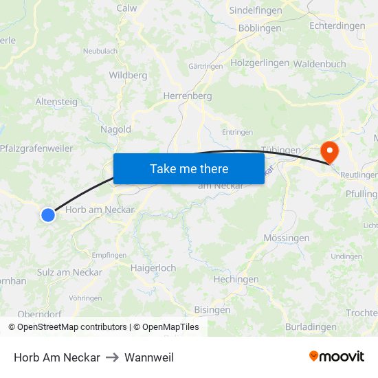 Horb Am Neckar to Wannweil map