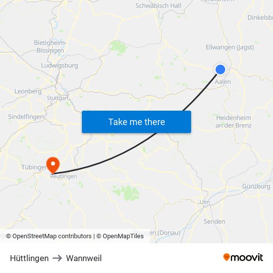 Hüttlingen to Wannweil map