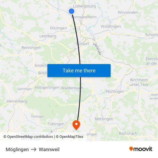 Möglingen to Wannweil map