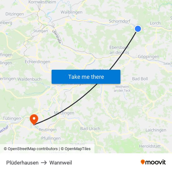 Plüderhausen to Wannweil map