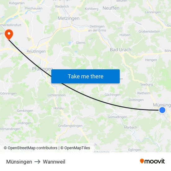 Münsingen to Wannweil map