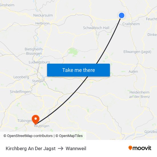 Kirchberg An Der Jagst to Wannweil map
