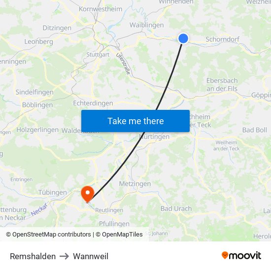 Remshalden to Wannweil map
