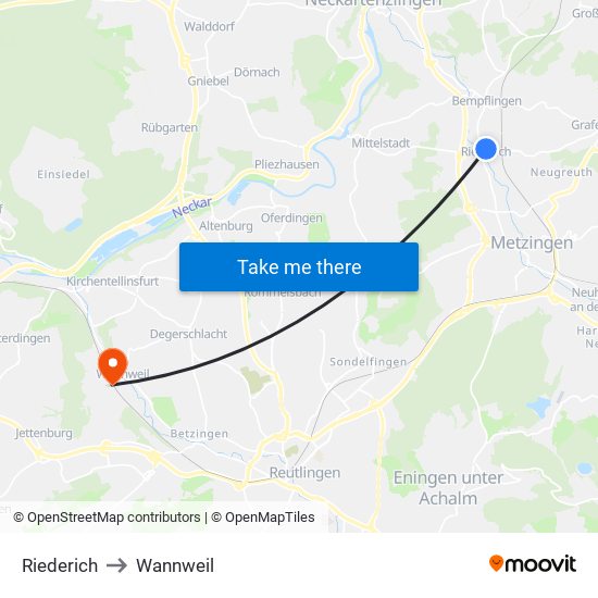 Riederich to Wannweil map