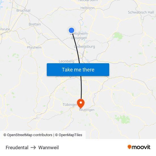 Freudental to Wannweil map