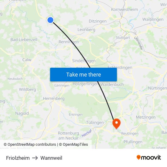 Friolzheim to Wannweil map