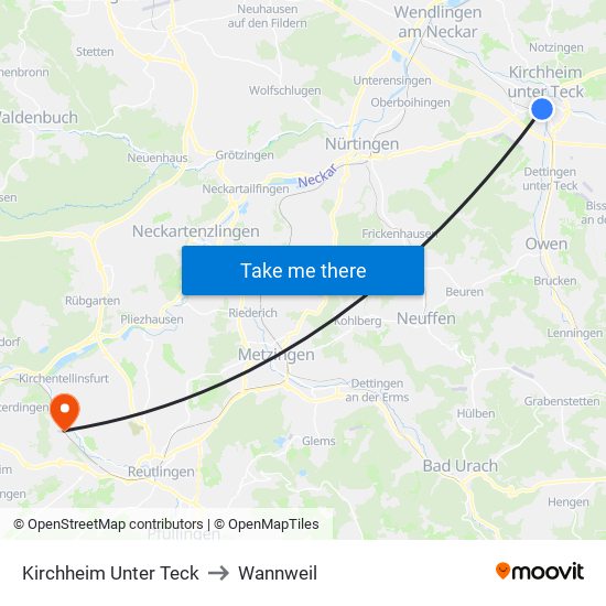 Kirchheim Unter Teck to Wannweil map