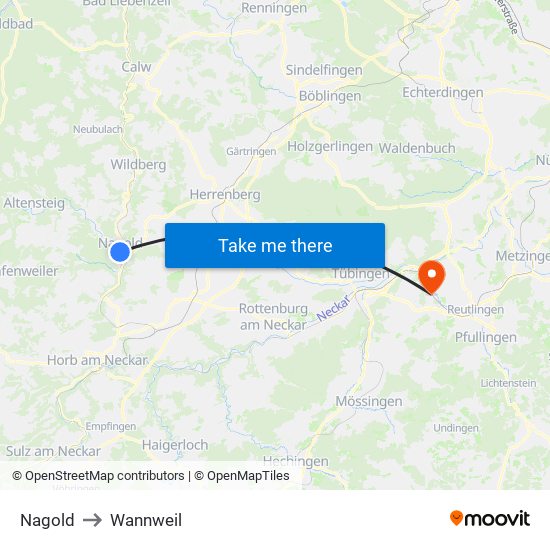Nagold to Wannweil map