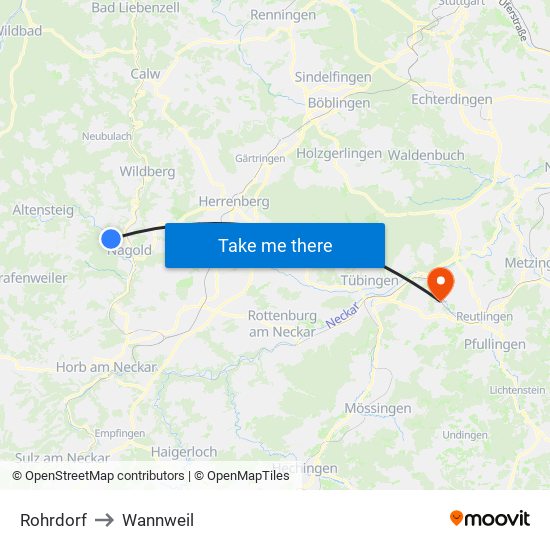 Rohrdorf to Wannweil map