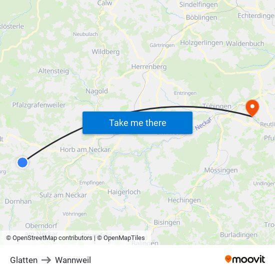 Glatten to Wannweil map