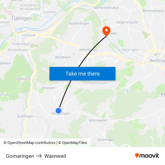 Gomaringen to Wannweil map
