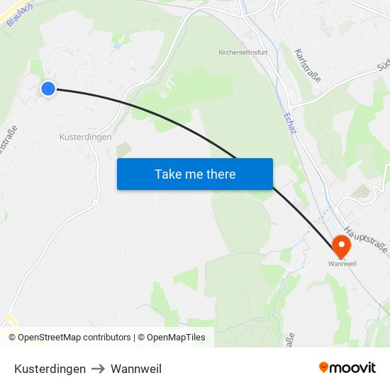 Kusterdingen to Wannweil map