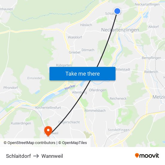 Schlaitdorf to Wannweil map