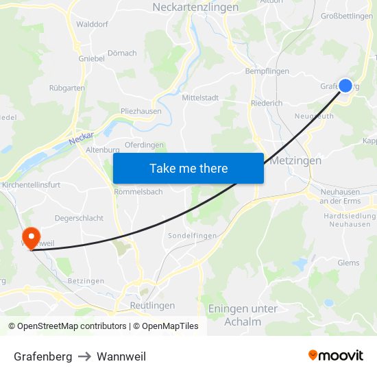 Grafenberg to Wannweil map