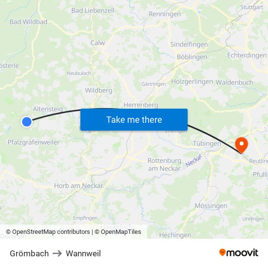 Grömbach to Wannweil map