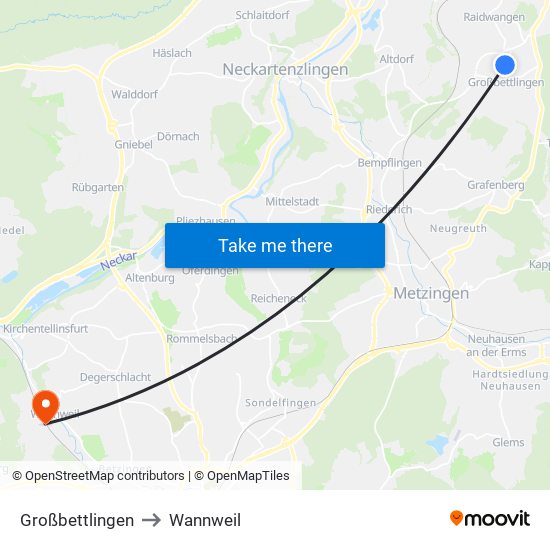 Großbettlingen to Wannweil map