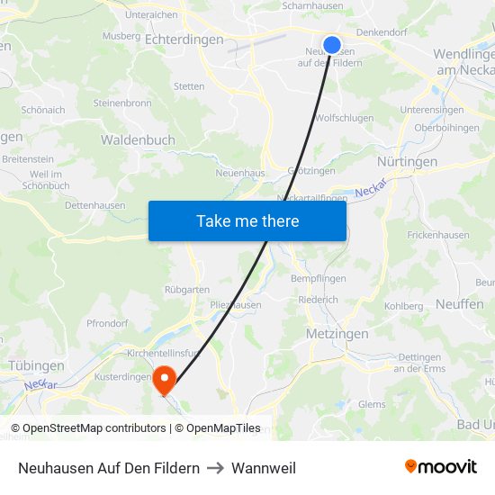 Neuhausen Auf Den Fildern to Wannweil map