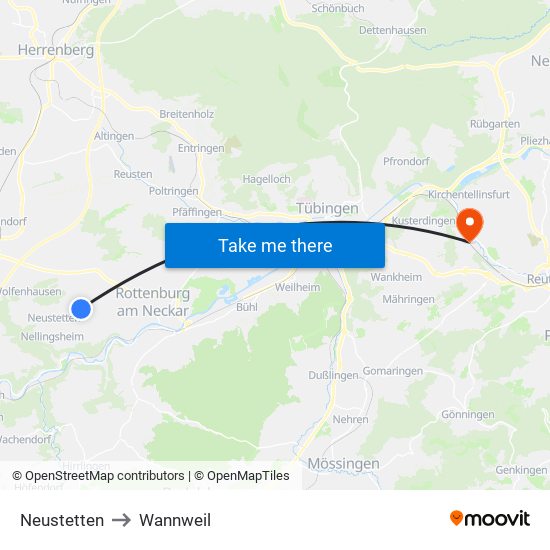 Neustetten to Wannweil map