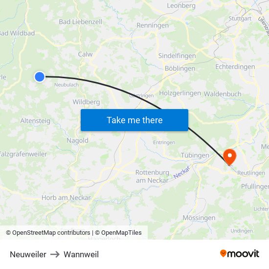 Neuweiler to Wannweil map