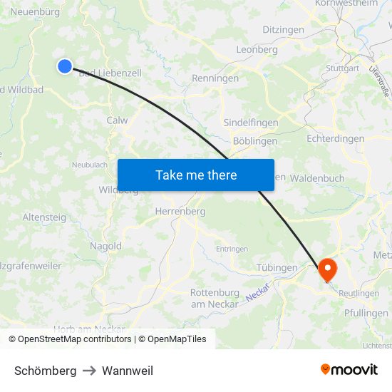 Schömberg to Wannweil map