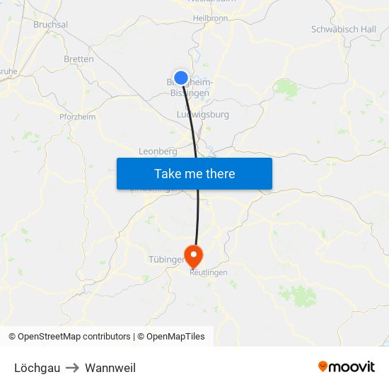 Löchgau to Wannweil map