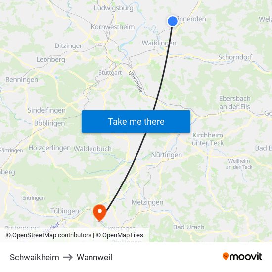 Schwaikheim to Wannweil map