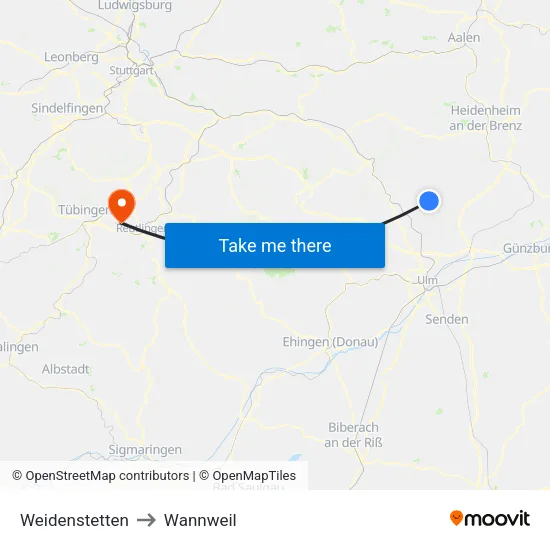 Weidenstetten to Wannweil map
