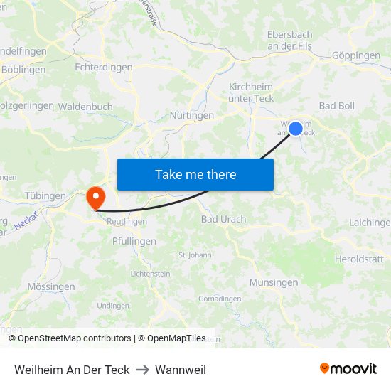 Weilheim An Der Teck to Wannweil map