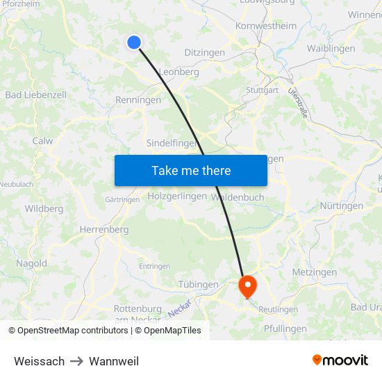 Weissach to Wannweil map