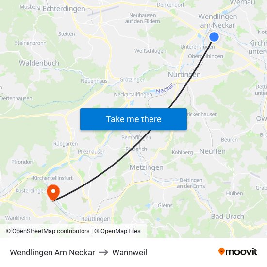 Wendlingen Am Neckar to Wannweil map