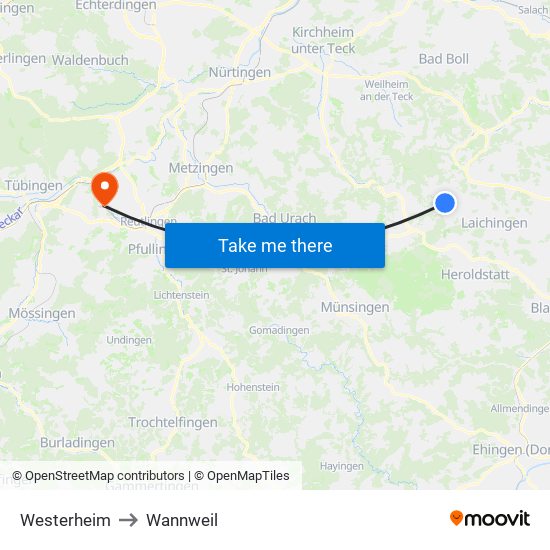 Westerheim to Wannweil map